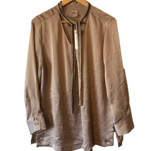 Chicos taupe long sleeve blouse shirt. Chicos size 2. New with tags.